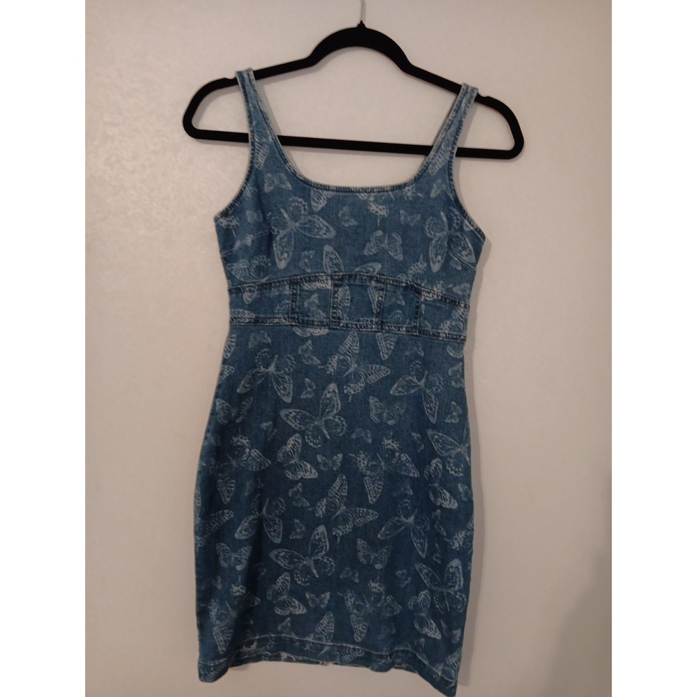 No Boundries Denim Dress Butterfly Print Sleevless XS (1)